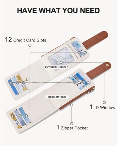 Slim Wallet Women RFID Blocking Card Holder Bifold Wallet with Zipper Pocket Beige＆Brown4