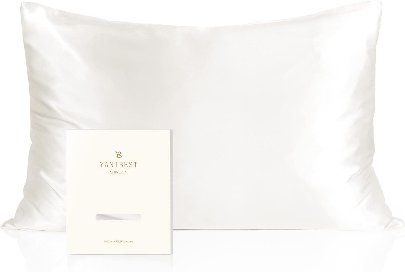 YANIBEST 19 Momme 100% Pure Natural Mulberry Silk Pillowcase for Hair & Facial Beauty Queen Standard King Size, 10 Colors White Color Pillow Shams Cover with Hidden Zipper(white)