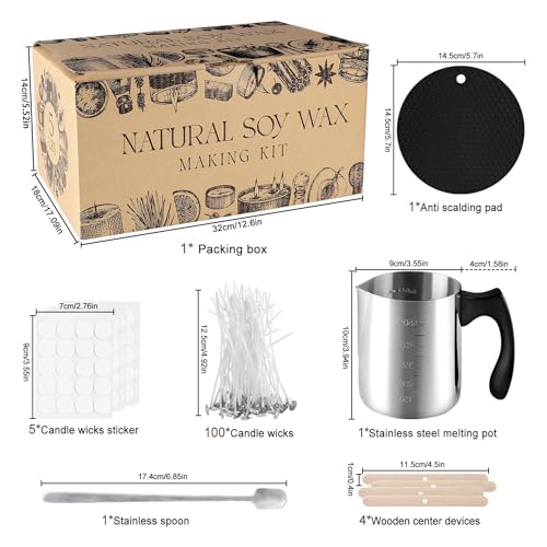 Candle Making Kits for Adults,Beginner,Kids, Soy Wax, Making Supplies Include 5 LB Soy Wax Flakes, 100 Candle Wick, Centering Devices, Melting Pot