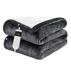Electric Blanket Heated Throw, Soft Flannel Heating Blanket with 8 Hours Auto Off 10 Fast Heating Levels Machine Washable Sherpa Heated Blanket with Overheating Protection