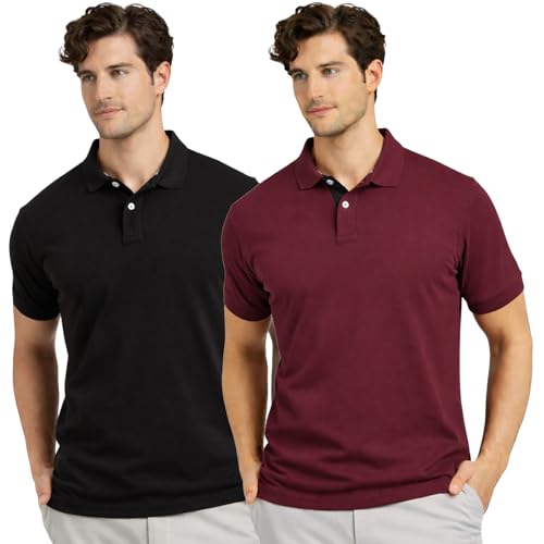 Image of Men's Premium Cotton Pique Polo T-Shirt, Classic Fit Short Sleeve Casual Summer Shirt, Soft & Breathable Fashion Polo