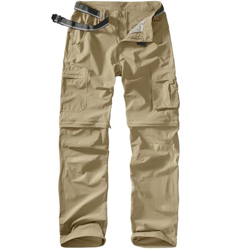Men's Outdoor Quick Dry Convertible Lightweight Hiking Fishing Zip Off Cargo Work Pants Trousers,Khaki,42