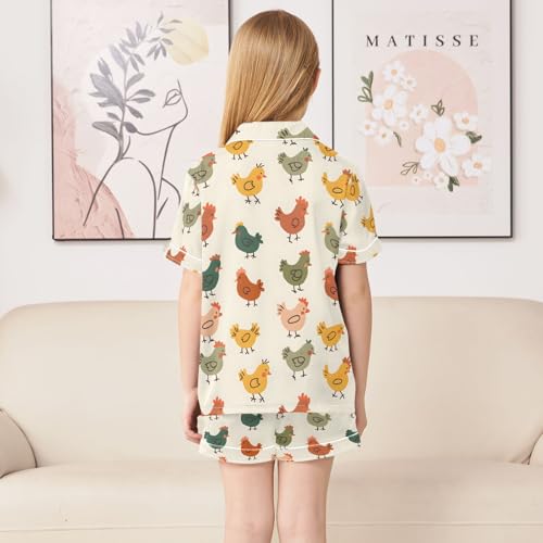 ALAZA Cute Chicken Colorful Pajamas Satin Pajama Set Short Sleeve Button Down Sleepwear4