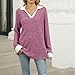 Women's Lapel Long-Sleeved Collared Shirts Casual Ribbed Fall Tops Lightweight Casual V-Neck Knitted Tunic Sweater (Dark Purple,XX-Large)