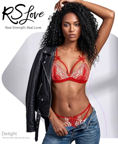 Image of RSLOVE Women Lingerie Set with Garter Belt | Heart Cutout Lace Design, Adjustable Fit, Soft Stretch Fabric, 3 Piece Romantic Lingerie Set