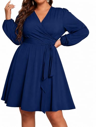 Image of RED DOT BOUTIQUE 836 - Chiffon Long Sleeves Wrapped V Neck Long Waist Ties Club Solid Black Dress Plus Size