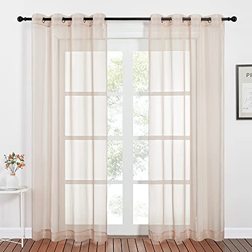 Image of NICETOWN Voile Taupe Sheer Curtains 84 Inches Long, Grommet Airy & Lightweight Window Draperies Translucent Elegant Panels for Living Room /Bedroom,W54 x L84, Set of 2