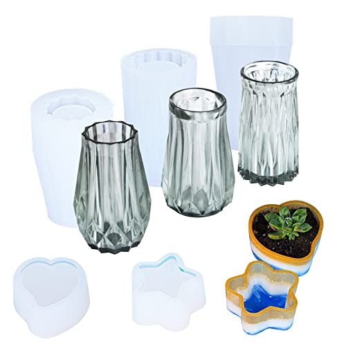 Cayway Resin Silikonformn, 3 Stück Vase Silikonform Epoxidharz Form, Blumentopf Resin Form Epoxidharz Formen Gießform, Vase Gießformen Silikonform für Epoxidharz, Heimtextilien Cover