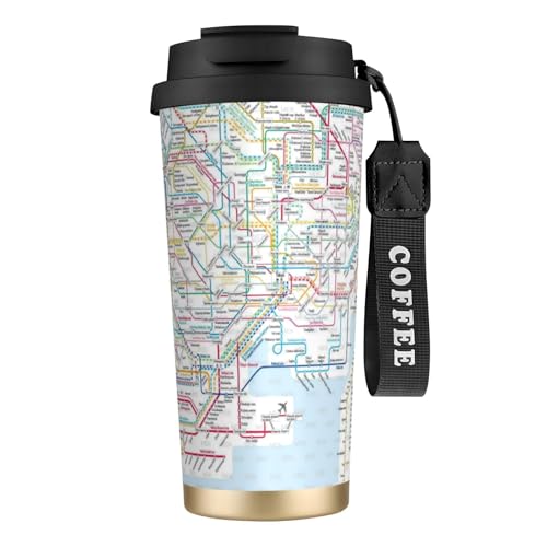 首都圏路線ネットワーク コーヒーカップ 500ml真空断熱マグボトル 保温 保冷 多重構造 大容量 直飲み ストロー付き洗いやすい アウトドア 漏れ防止 サーモス水筒 食品グレードステンレス316 男女兼用 車用 父の日、母の日ギフト 外出、自宅、オフィス