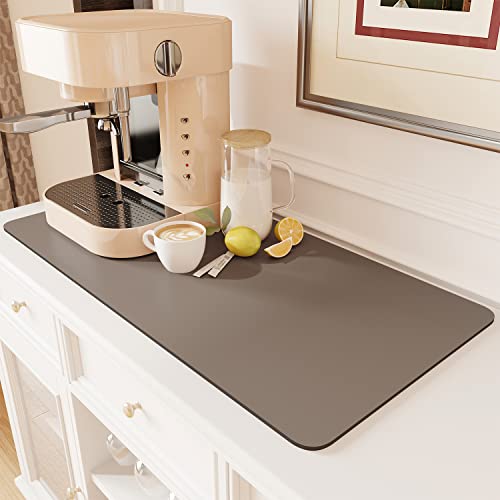 AMOAMI Coffee Mat Hide Stain Rubber Backed Absorbent Dish Drying Mat for Kitchen Counter - Fits Under Coffee Maker or Machine BROWN 17"x31.5"