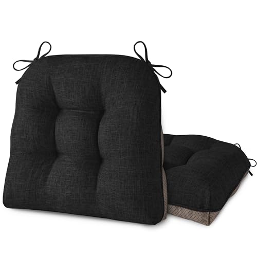 Image of AddGrace Chair Cushions for Dining Chairs Set of 2 Kitchen Seat Cushions with Ties and Non Slip Backing Tufted Indoor Seat Pad for Kitchen Dining Room 18 inch x 17 inch x 3 inch Black