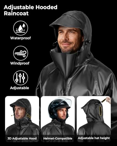 Image of ANYCHO Long Rain Coat for Men Waterproof and Women, Durable Oxford Unisex Raincoat for Men Waterproof with Adjustable Hood & Reflective Stripe