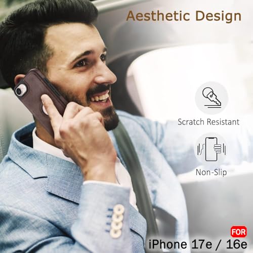 Image of TheGiftKart for iPhone 16e / iPhone 17e Case, Leather Finish Back Cover, Shockproof Design, Raised Edges for Camera & Screen Protection, Stunning Minimalist Design Back Cover Case (Black, Brown)