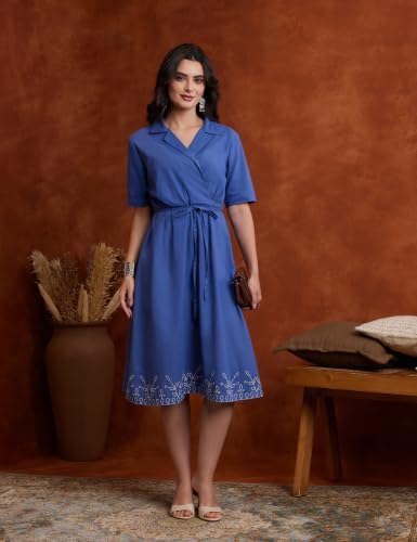 Image of Amazon Brand - Myx Women's Cotton Embroidered Shirt Dress | Below The Knee (Available in Plus Sizes)