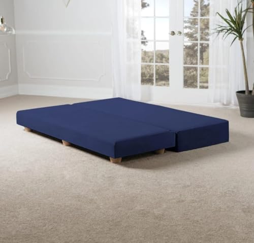 Image of SOUL CRAFT Modern Modular Daybed /Fold-Out Sleeper, Beige, Velvet Fabric, Converts to 2 Single Beds or 1 Queen Bed, with Mattress 203 cm x 74 cm(6.66 ft x 2.43 ft)(Navy)