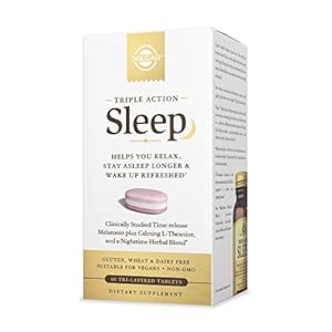 Solgar Triple Action Sleep, 60 Tri-Layer Tablets – Time-Release Melatonin & L-Theanine Plus Herbal Blend – Helps You Relax, Fall Asleep Fast & Stay Asleep Longer – Non-GMO, Gluten Free – 60 Servings