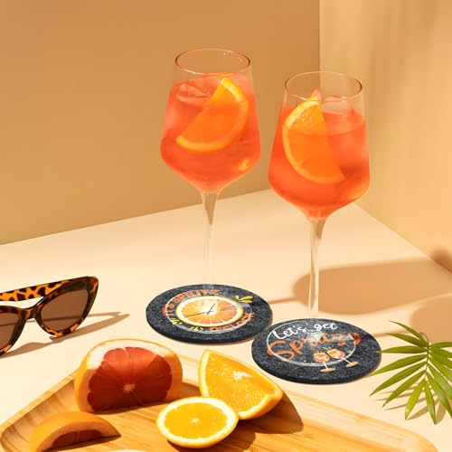 BOOMTOP 10 Stück Apero Untersetzer Sprüche Filz Rund Apero Spritz Accessoires Aperoli Geschenk Orange Getränkeuntersetzer Cocktail Tischdeko für Trinkgläser Aperolliebhaber Aperoliker