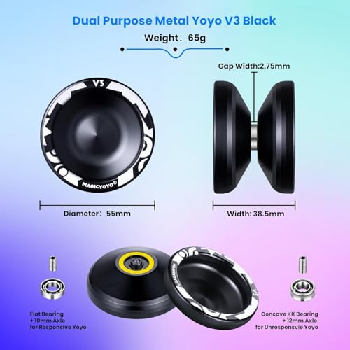 Image of Magic Yoyo V3 Professional Responsive Yoyo - Aluminum Yo-Yo for Kids & Beginners | Includes Replacement Unresponsive Bearing for Advanced Players, Removal Tool, Bag & 12 Strings (Black)