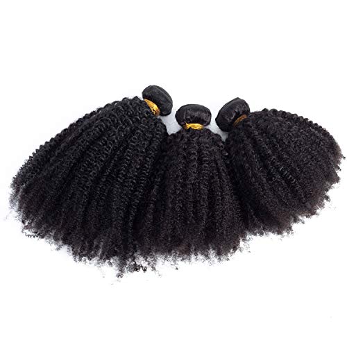 9A Kinky Curly Hair Brazilian Curly Hair Bundles 100% Unprocessed Virgin Brazilian Kinkys Curly Hair Bundles Kinky Curly Human Hair Extensions Natural Black Color (14" 16" 18", Natural Black)