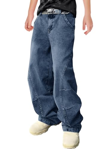 Haloumoning Boys Cargo Jeans Kids High Waisted Baggy Pants Casual Demin Pants with Multi Pockets 5-14 Years