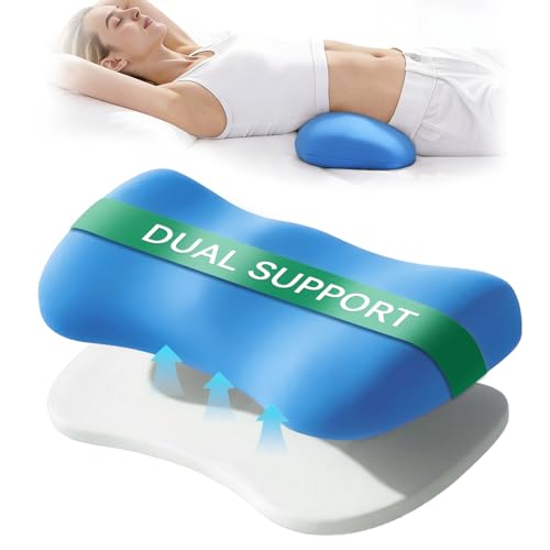 Adjustable Height Lumbar Support Pillow for Sleeping, Ergonomic Contour Lower Back Pillow for Bed with Breathable Washable Cover, Spine Alignment & Sleep Comfort, Blue