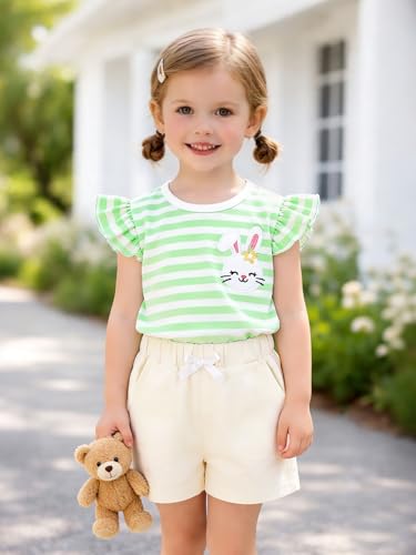 Image of HILEELANG Girls Cotton Short Set Summer 2 Piece Outfit T Shirt Shorts | 100% Cotton, Soft Breathable Fabric, 2 Piece Outfit Set, Elastic Waist, Summer Comfort for Toddler Little Girls
