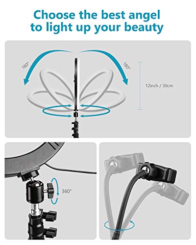 Entil 12\'\' Selfie Ring Light Mini LED Camera Lighting with Tripod and Cell Phone Stand Holder for YouTube Video Shooting/Photography Livestream Beauty Makeup, Compatible with iOS Android - Thumbnail 7