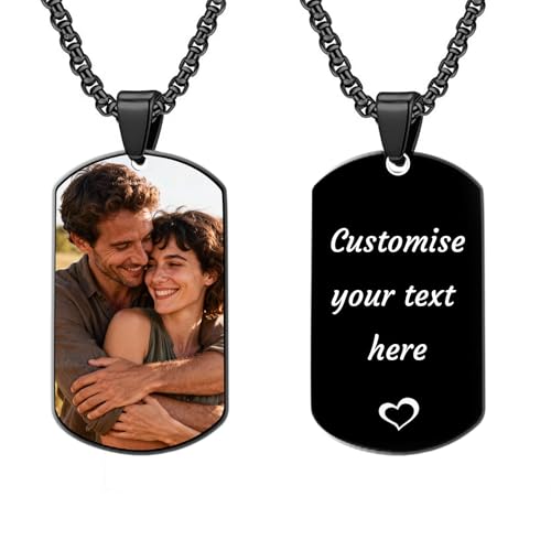 AnJeey Collier Personnalisé pour Homme - Texte Personnalisé & Impression Photo de Famille - Cadeau Commémoratif pour Papa, Mari, Grand-père (Ovale)