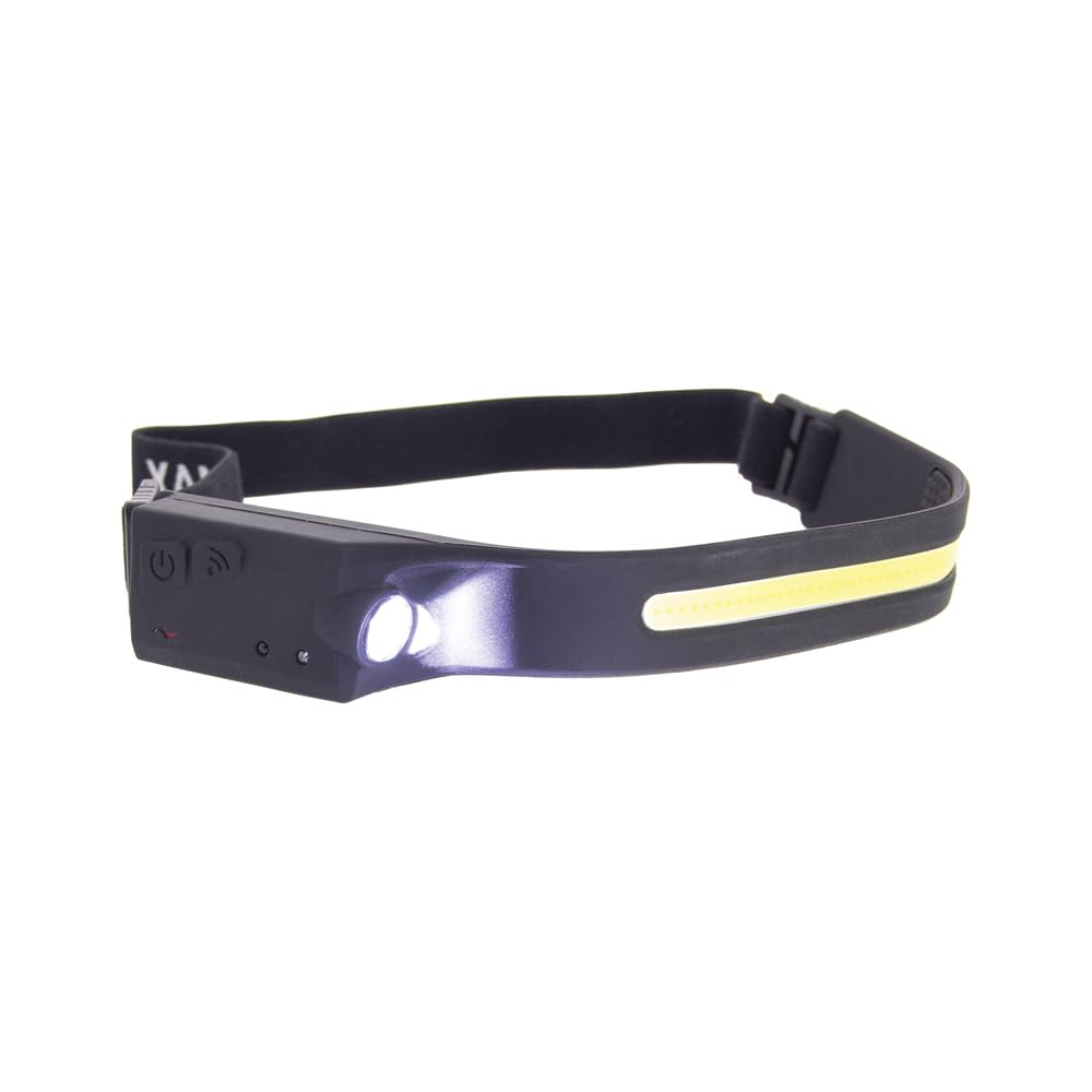 Xanlite - Torche Frontale LED Sensor - Rechargeable USB - Double Éclairage Puissant 120 Lumens et 300 Lumens - avec Capteur de Mouvement Intégré - Compacte et Légère - Noir