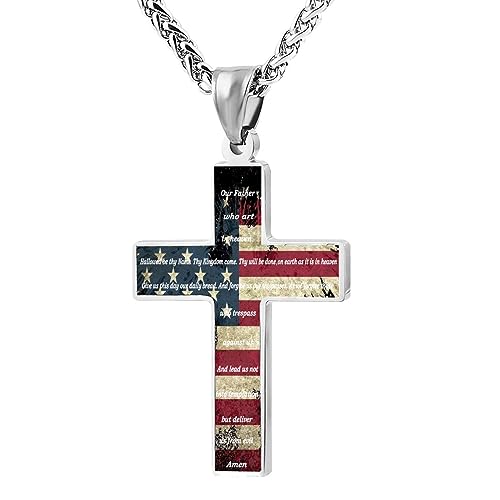 American Flag Bible Cross Pendant Necklace Christian Religious Jewelry Men's Women's