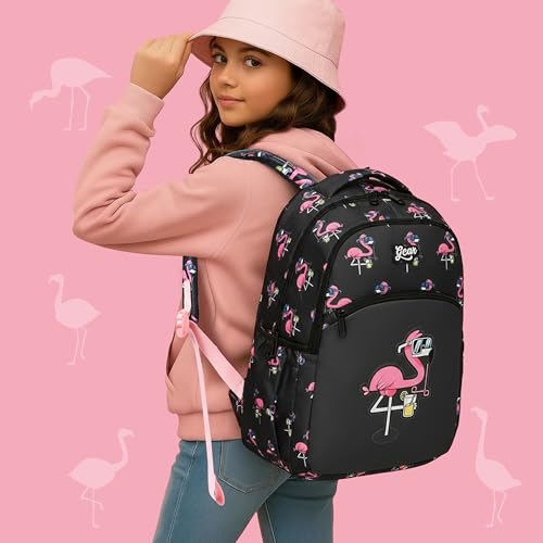 Image of Gear Flamingo 15 inch /21L Medium Water Resistant School Bag | Casual Backpack | Daypack | Travel Backpack | Kids Bag for Boys /Girls (Black - Pink)