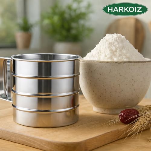 Image of Stainless Steel Flour Sifter for Baking Hand Press Atta Channi Flour Sieve with Fine Mesh Screen Rust-Proof Large Capacity Baking Sifter for Atta, Maida, Sugar, Cocoa Powder Kitchen Baking Tools