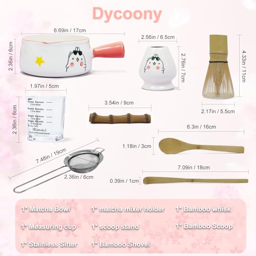 Dycoony Matcha whisk set, Matcha bowl with handle, 8-piece matcha set, bowl,matcha bamboo mixer, teaspoon, spoon, sieve, mixer holder,measuring cup,scoop stand, gift for matcha starter kit — view 6