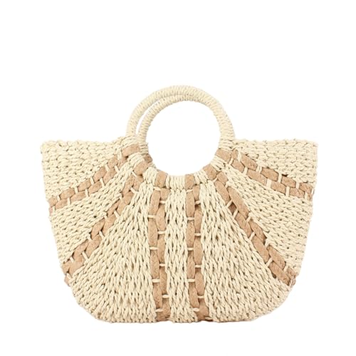 Image of YYW Straw Bags for Women,Hand-woven Straw Large Bag Round Handle Ring Tote Retro Summer Beach Rattan bag