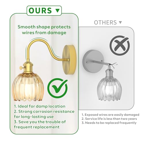 Image of Wall Sconces Lights Lamp for Bedroom Bathroom, Modern Vanity Light Fixtures, Wall Mount Lighting Vintage Tulip Amber Glass Shade for Living Room Mirror Hallway Kitchen