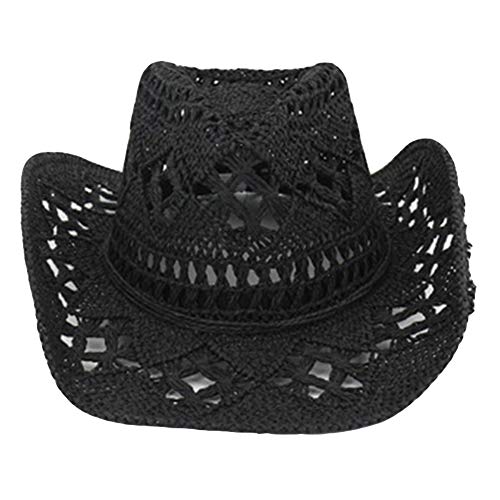 Aisoway Unisexe Western Cowboy Chapeaux De Paille Woven Hand Hat Jazz Plage Cap UV Protection Noir