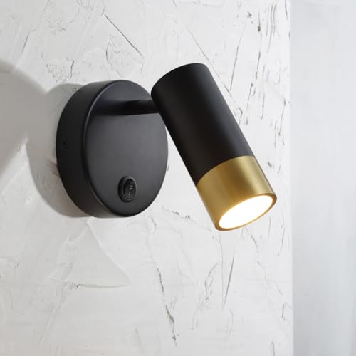 Image of Wall Sconce with Switch,Black and Gold Bedroom Lights for Wall Hardwired,Modern Sconces Wall Light with Rotatable Lampshade,Industrial Wall Lamps for Living Room,Corner,Hallway,Nightstand,Wall Decor