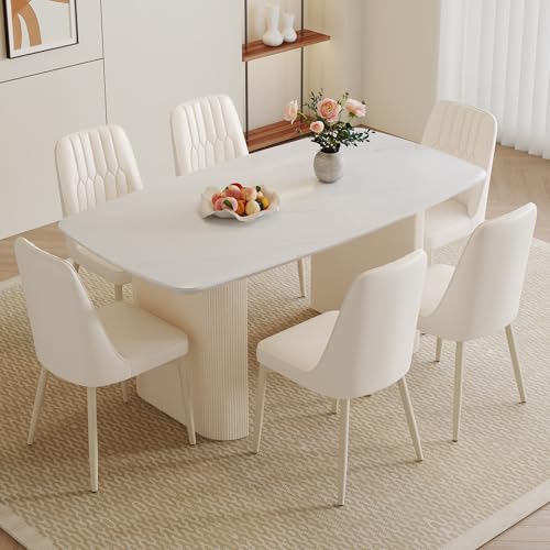 CTPNMCIN White Dining Table Set for 6, 67'' Marble Dining
