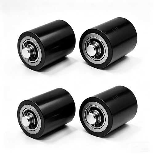 Image of Heavy Duty Pallet Jack Load Wheels Replacement Kit (2 Pairs / 4 Wheels) - 3 inch x 3.75 inch (74.5mm x 93mm) Polyurethane Tread, Pre-Installed 20mm Bearings w /Axles & Pins (Black)