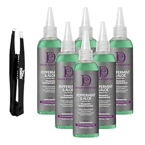 Design Essentials Peppermint and Aloe Soothing Scalp Tonic 4oz with Moofin Eyebrow Tweezers, Refreshing Hair Care Set for Itchy Scalp, Hydrates & Cleanses, Dermatologist Tested [Pack of 6]
