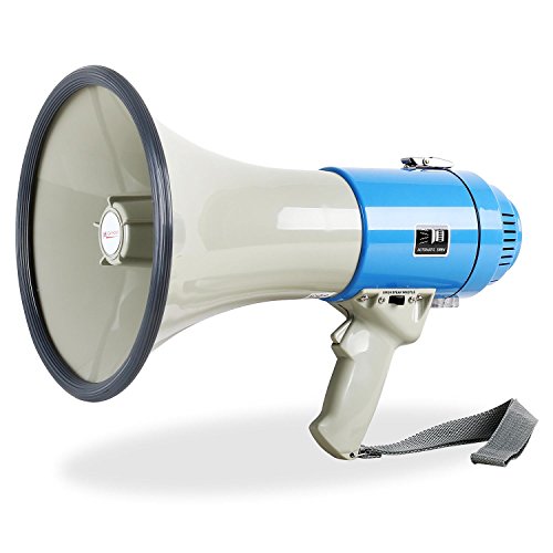 auna Megáfono Convexo Gama (80 W, Alcance de hasta 1000 Metros, Volumen Ajustable, Sirena, diseño Robusto y Resistente, Peso Ligero, Correa para el Hombro) - Gris Azul