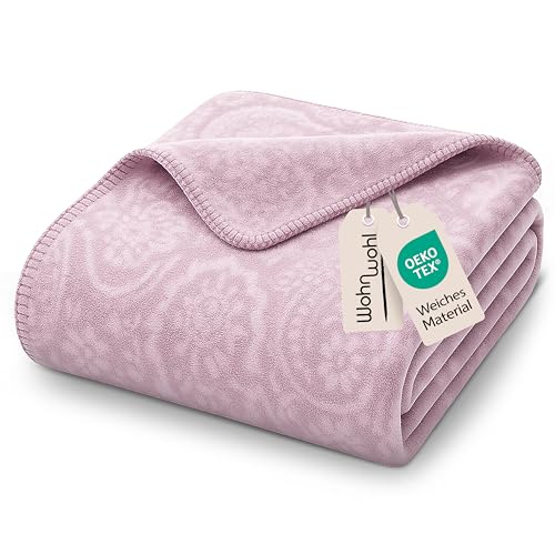 WOHNWOHL® Kuscheldecke (150x200cm) • Weiche Tagesdecke • Sofadecke • Wohndecke • Schlafdecke • Oeko-Tex zertifizierte Baumwolldecke • Samtig weiche Decke • Decke mit Muscheln