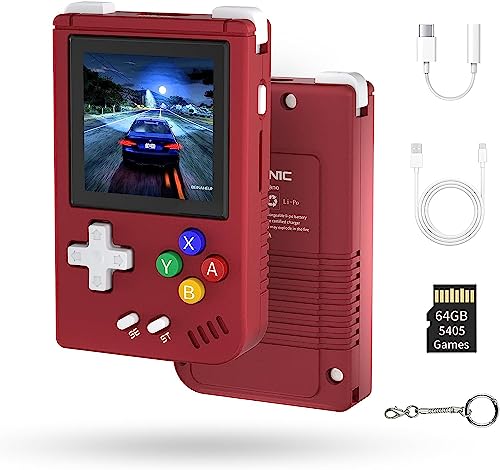 Whatsko RG Nano Mini Video Game Konsolen,Retro Console Aluminum Alloy CNC,Hi-Fi Lautsprecher Musikspieler,1.54' IPS Bildschirm,64G TF Card Handheld Spielkonsole（Rot）