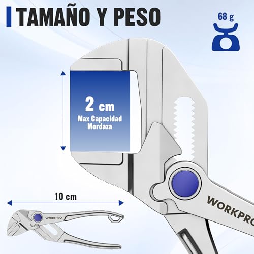 Miniatura 2 de Workpro Alicate Llave Ajustable 100 Mm, Tenaza Tipo Llave Con Mordaza Autoajustable, Apertura Máx. 20 Mm, Mango Antideslizante, Para Tuercas Y Tuberías