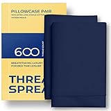 THREAD SPREAD Pillow Cases Queen Size Set of 2-600 Thread Count 100% Egyptian Cotton Pillowcases Standard Size, Silky Soft, Sateen Weave Luxury Hotel Bed Pillow Covers for Sleeping - Navy Blue