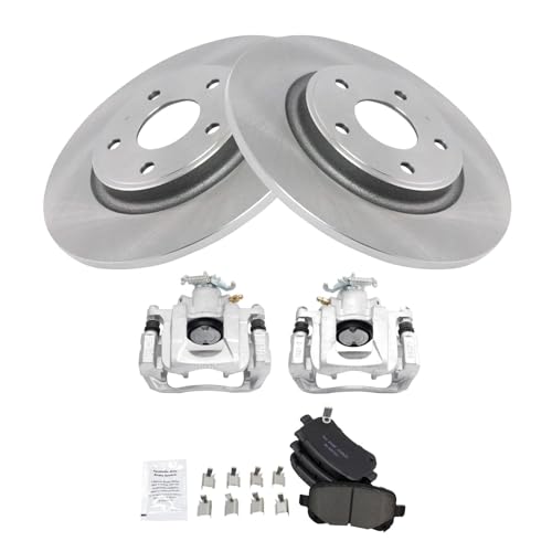 Image of TRQ Rear Brake Pad and Rotor Set Ceramic Calipers Compatible with 2012 Ram Cargo Van Volkswagen Routan
