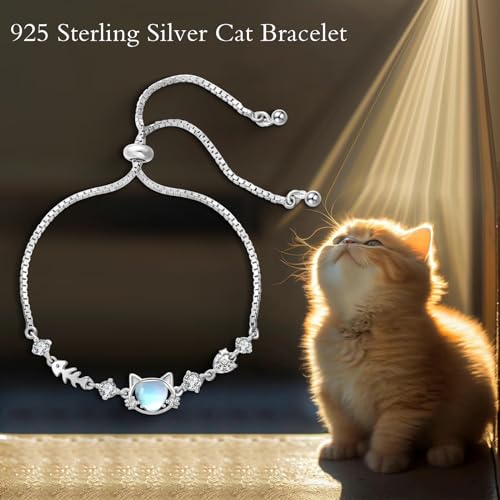 Cat Bracelet for Women s925 Sterling Silver Adjustable Birthstone Bracelets Birthday Jewelry Cat Gifts for Cat Lover2