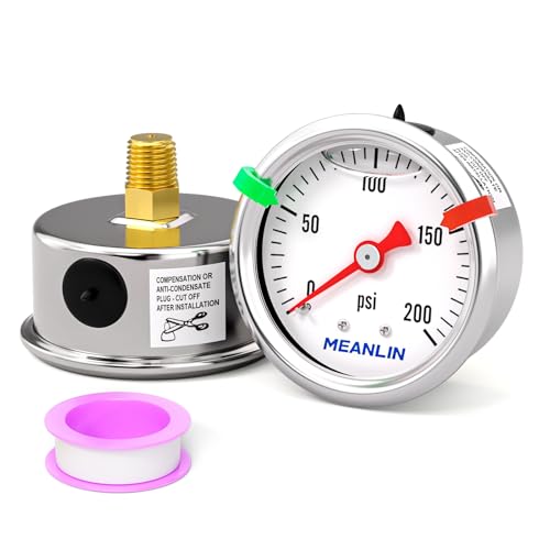 MEANLIN MEASURE 0~200Psi Pressure Gauge, Glycerin Filled 1/8