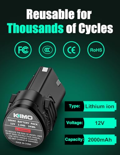 Image of KIMO 12V 2.0 Battery for KIMO 12V Drill Driver, KIMO Cordless Ratchet Wrench, Car Polisher /Sander