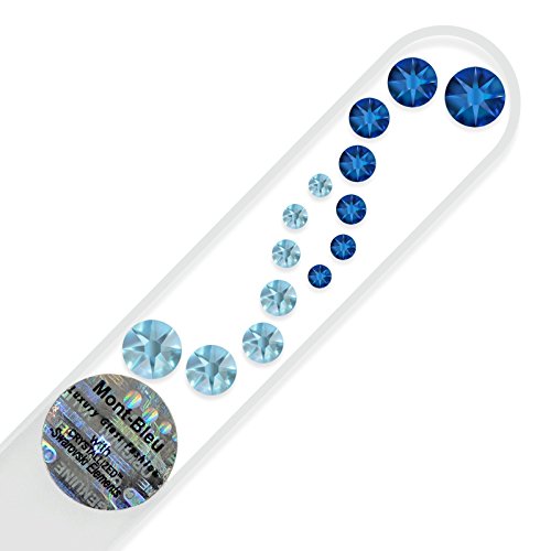Mont Bleu lima per unghie in vetro decorato a mano con cristalli - vero cristallo di Boemia temperato - in custodia di velluto nero